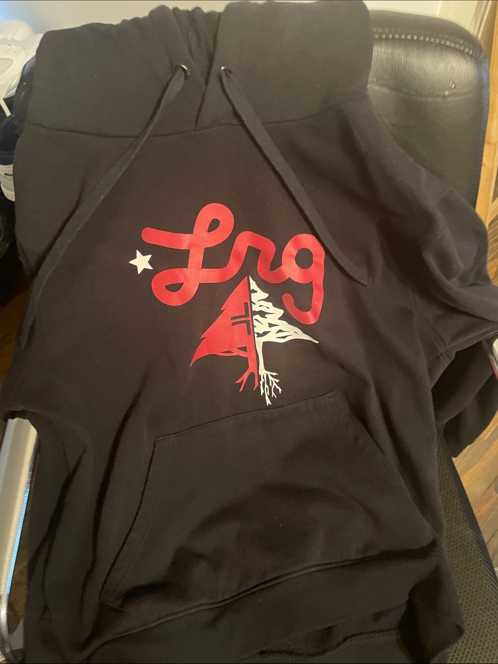 LRG Black Hoodie with Red and White Graphic